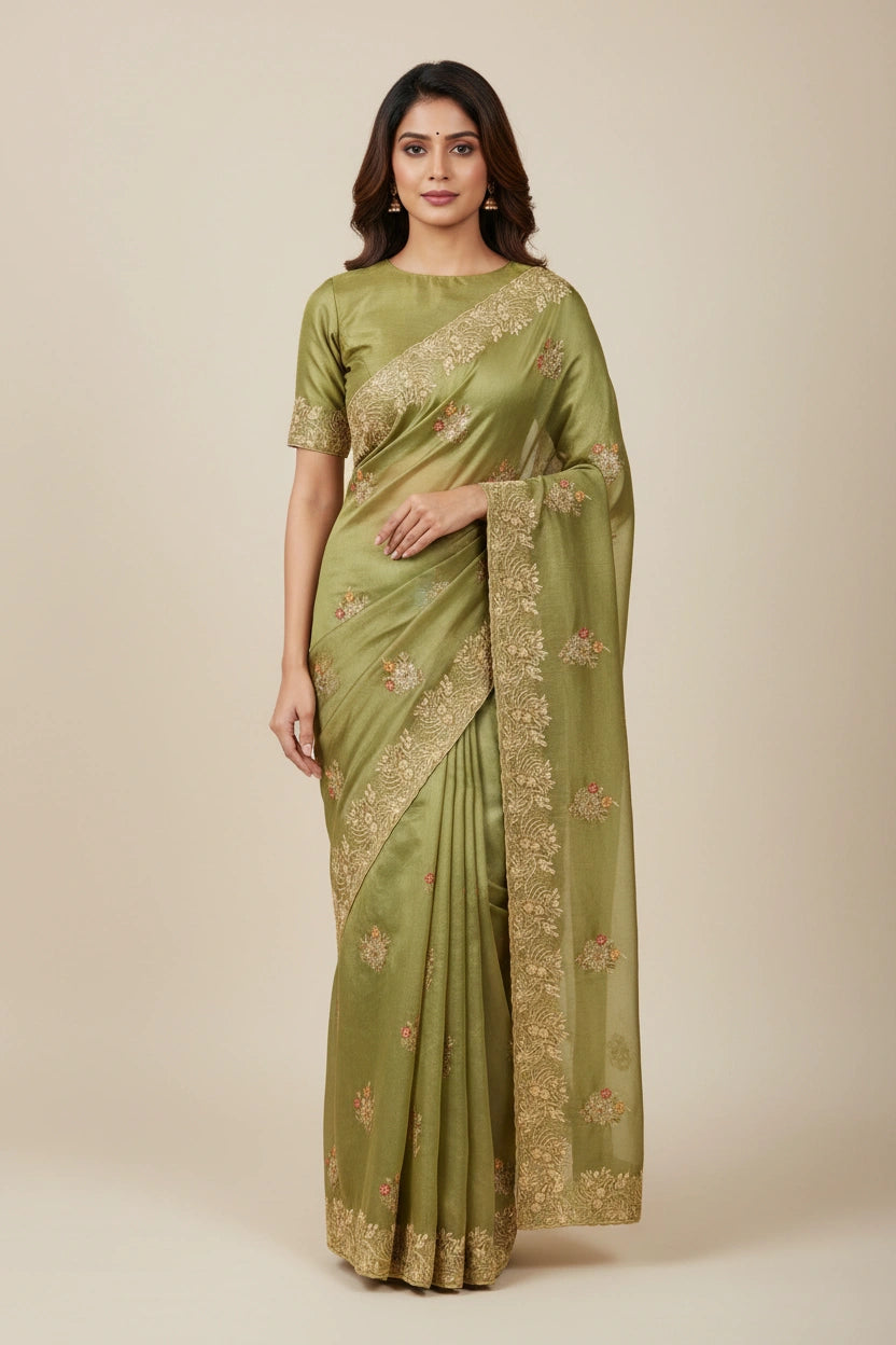 Embroidered Tissue Silk Saree