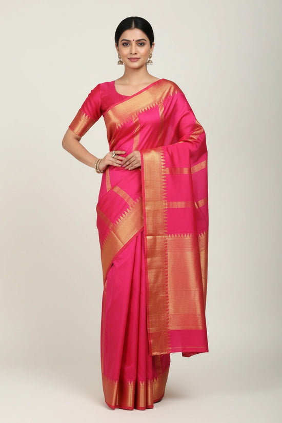 Handcrafted Pure Silk Katan South Indian Woven Silk Saree - Rani | Rangoli