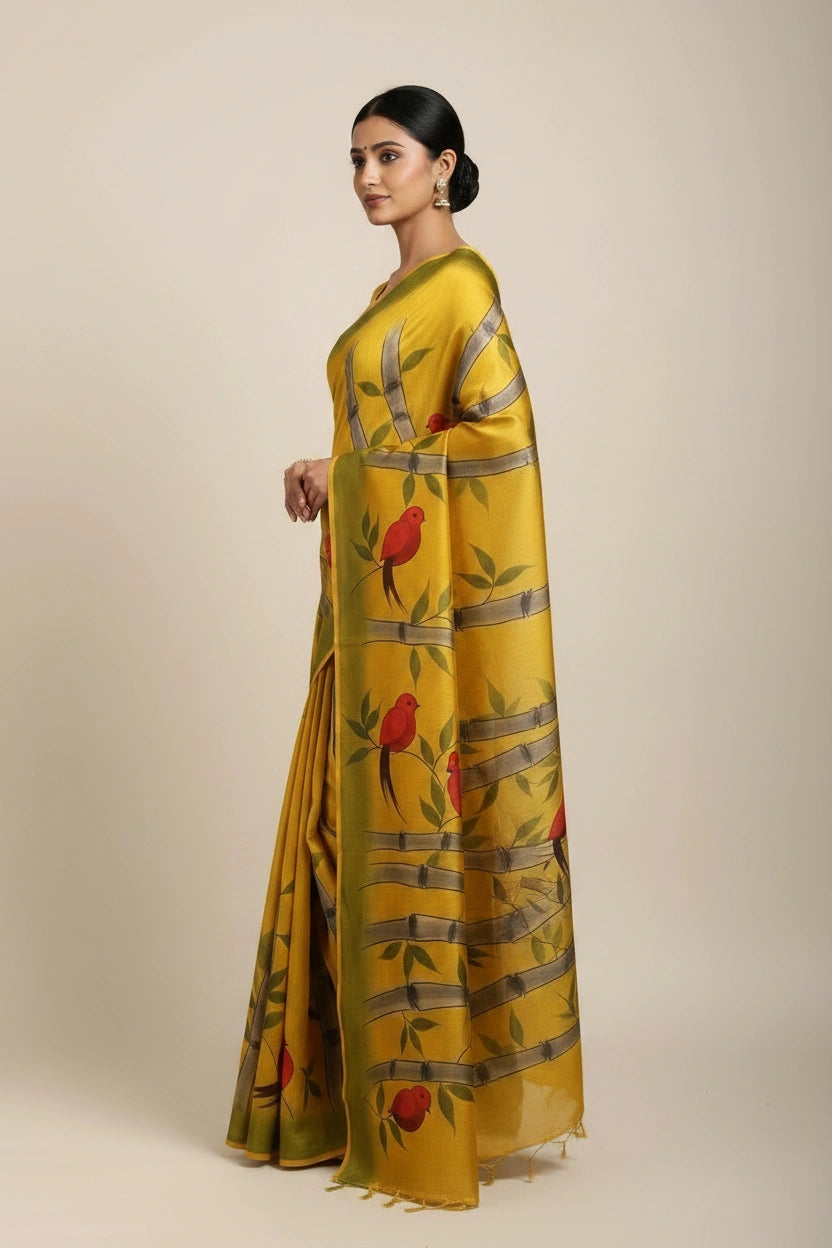 Tussar Silk Hand Printed Saree - tussar Indian ethnic wear by Rangoli