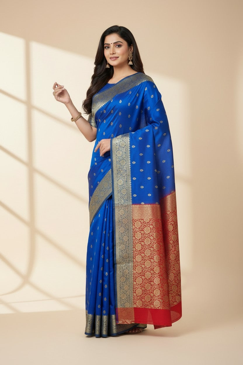 Handcrafted Pure Silk Katan Banarasi Silk Saree - Red | Rangoli