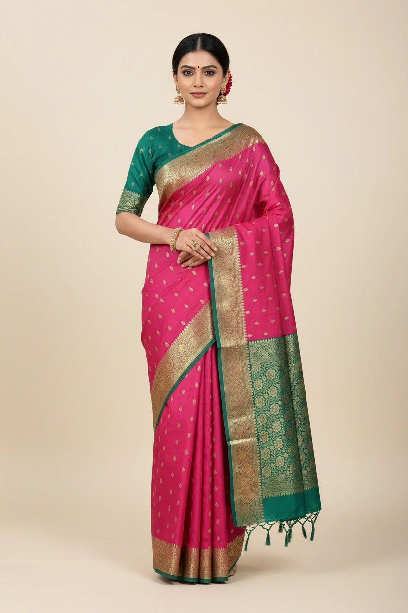Handcrafted Pure Silk Katan Banarasi Silk Saree - Orange | Rangoli