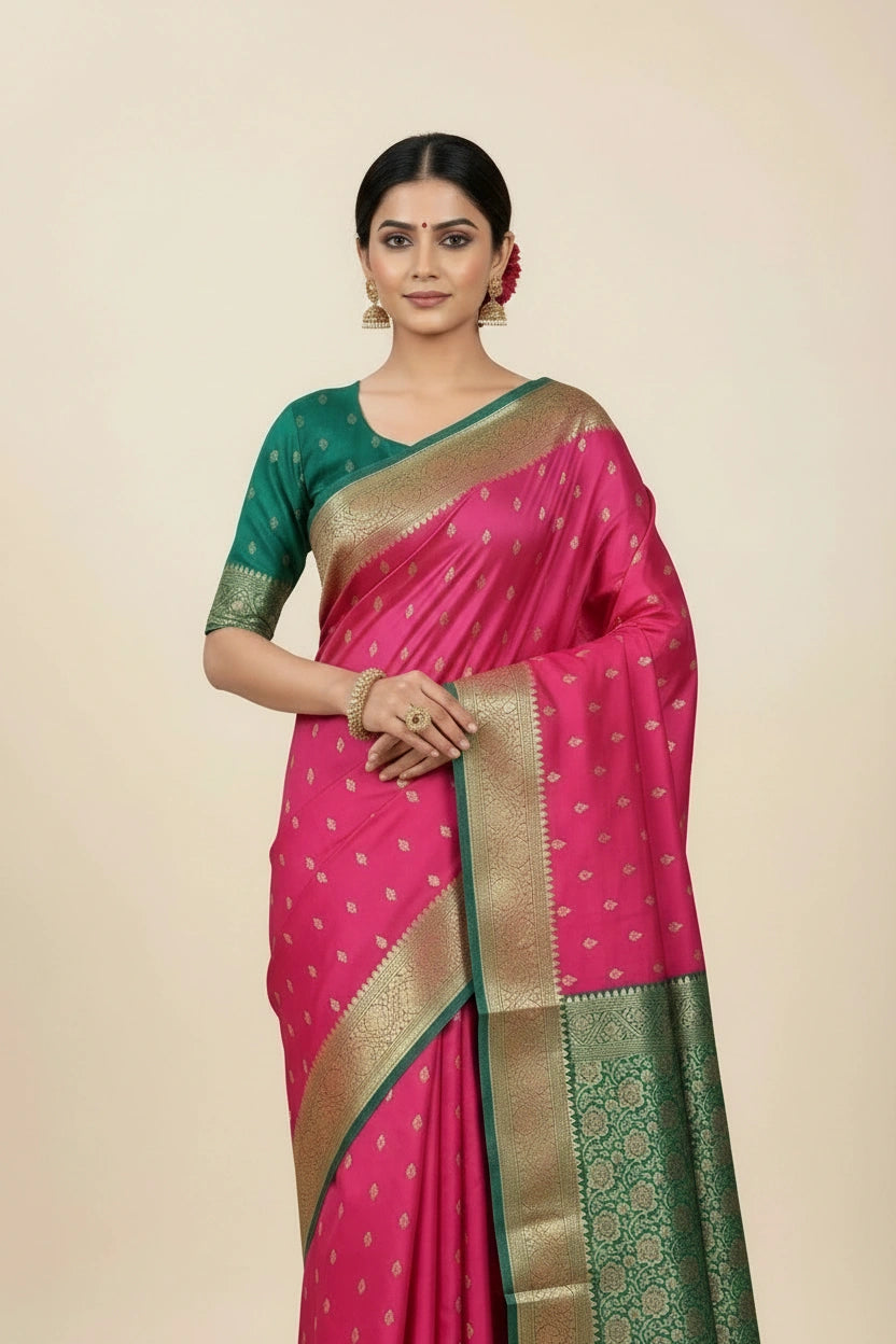 Handcrafted Pure Silk Katan Banarasi Silk Saree - Peacock Blue | Rangoli