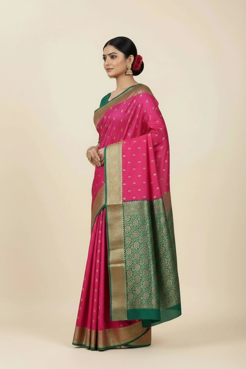 Handcrafted Pure Silk Katan Banarasi Silk Saree - Pink | Rangoli