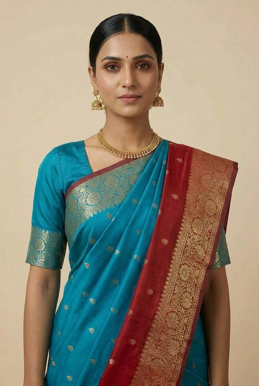 Handcrafted Pure Silk Katan Banarasi Silk Saree - Royal Blue | Rangoli