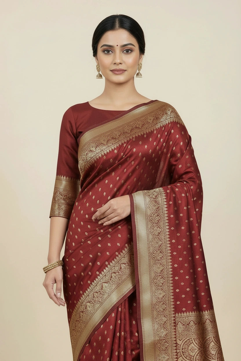 Handcrafted Pure Silk Katan Banarasi Silk Saree - Firozi Blue | Rangoli