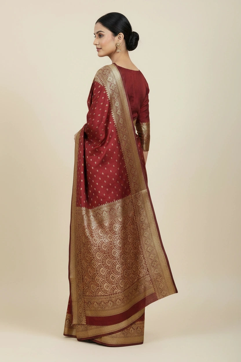 Handcrafted Pure Silk Katan Banarasi Silk Saree - Red | Rangoli