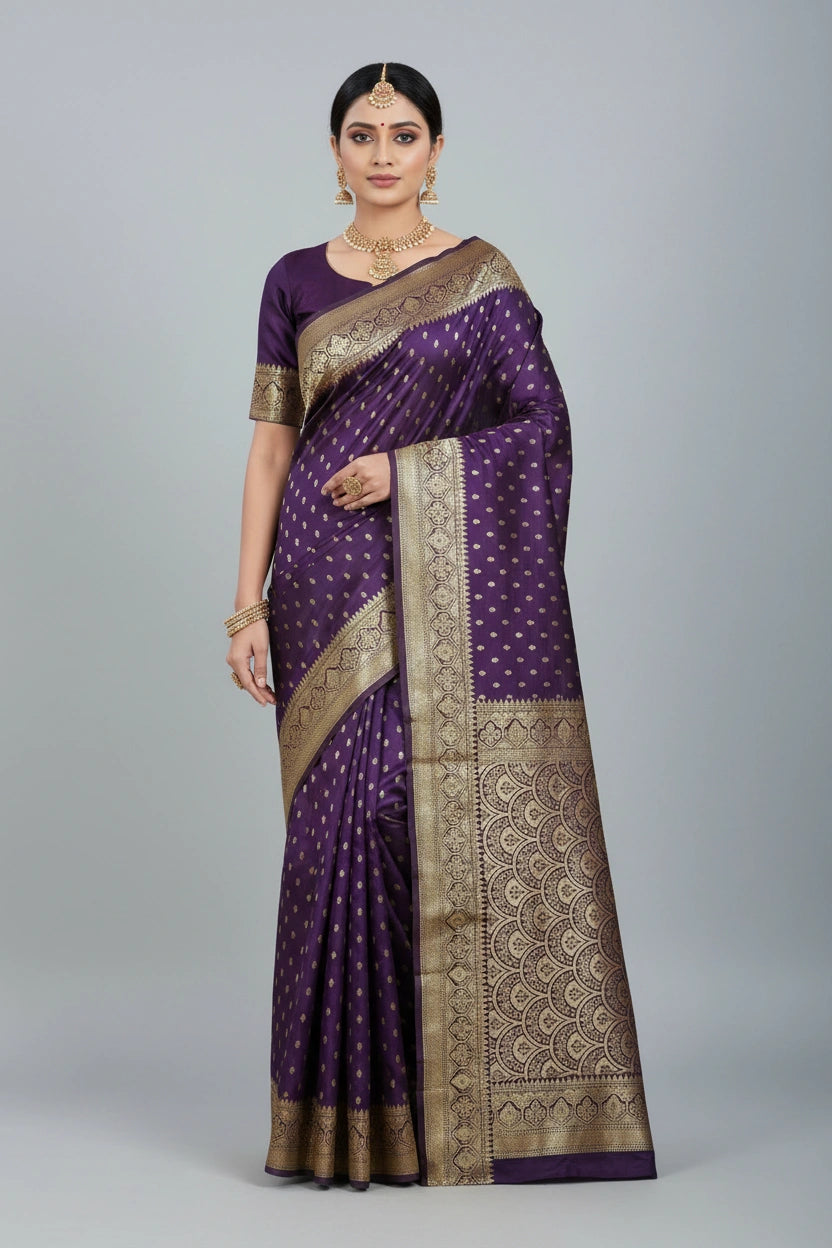 Handcrafted Pure Silk Katan Banarasi Silk Saree - Rani | Rangoli