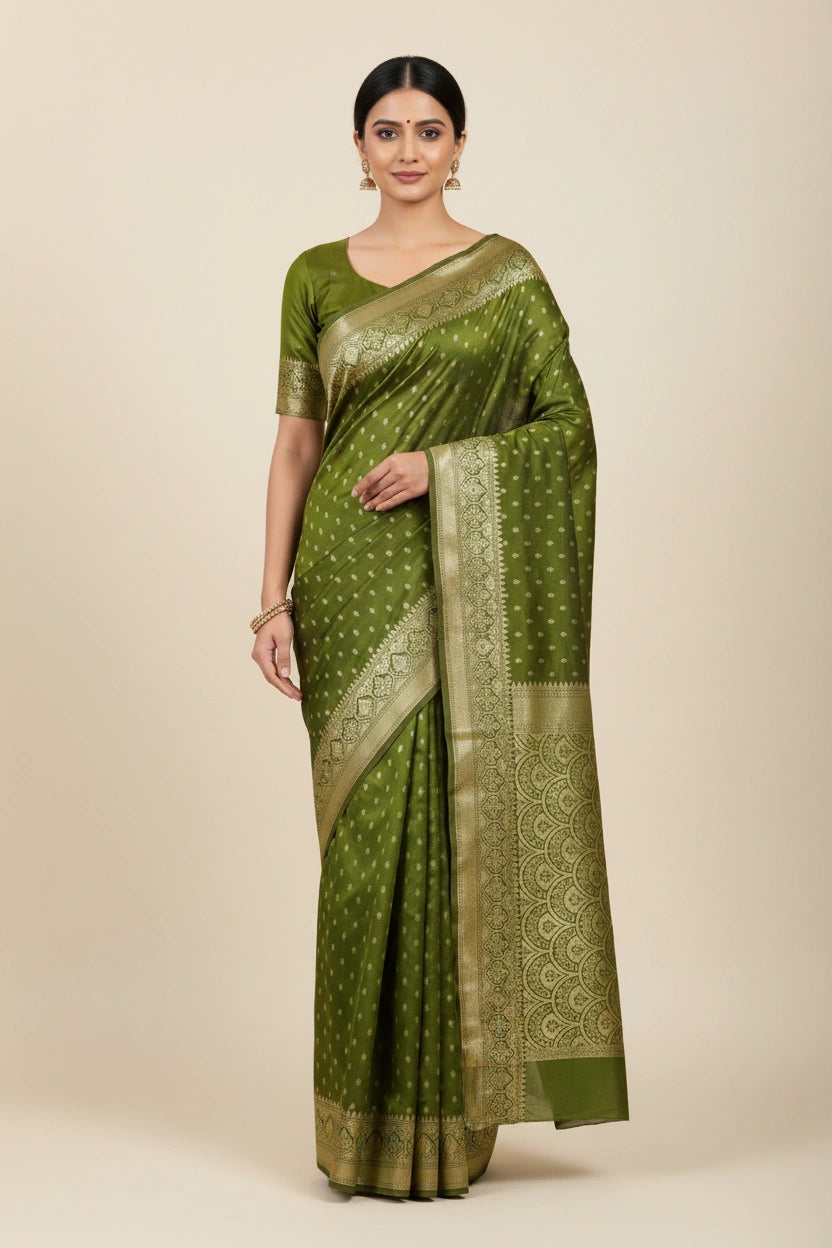 Handcrafted Pure Silk Katan Banarasi Silk Saree - Pista Green | Rangoli