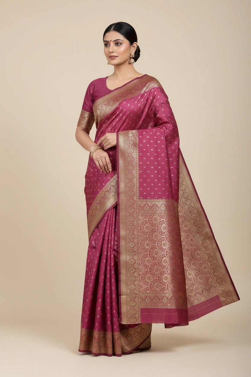 Handcrafted Pure Silk Katan Banarasi Silk Saree - Pink | Rangoli