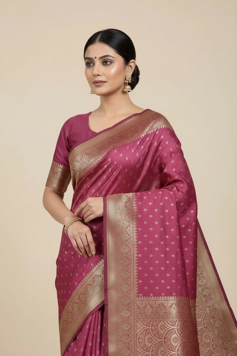 Handcrafted Pure Silk Katan Banarasi Silk Saree - Maroon | Rangoli