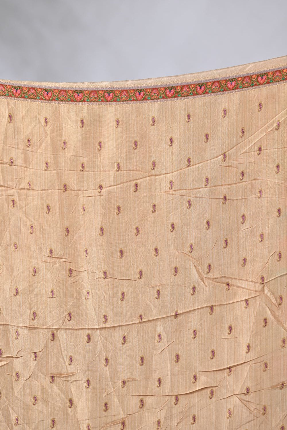 Beige and Maroon Pashmina Mashru Silk Saree