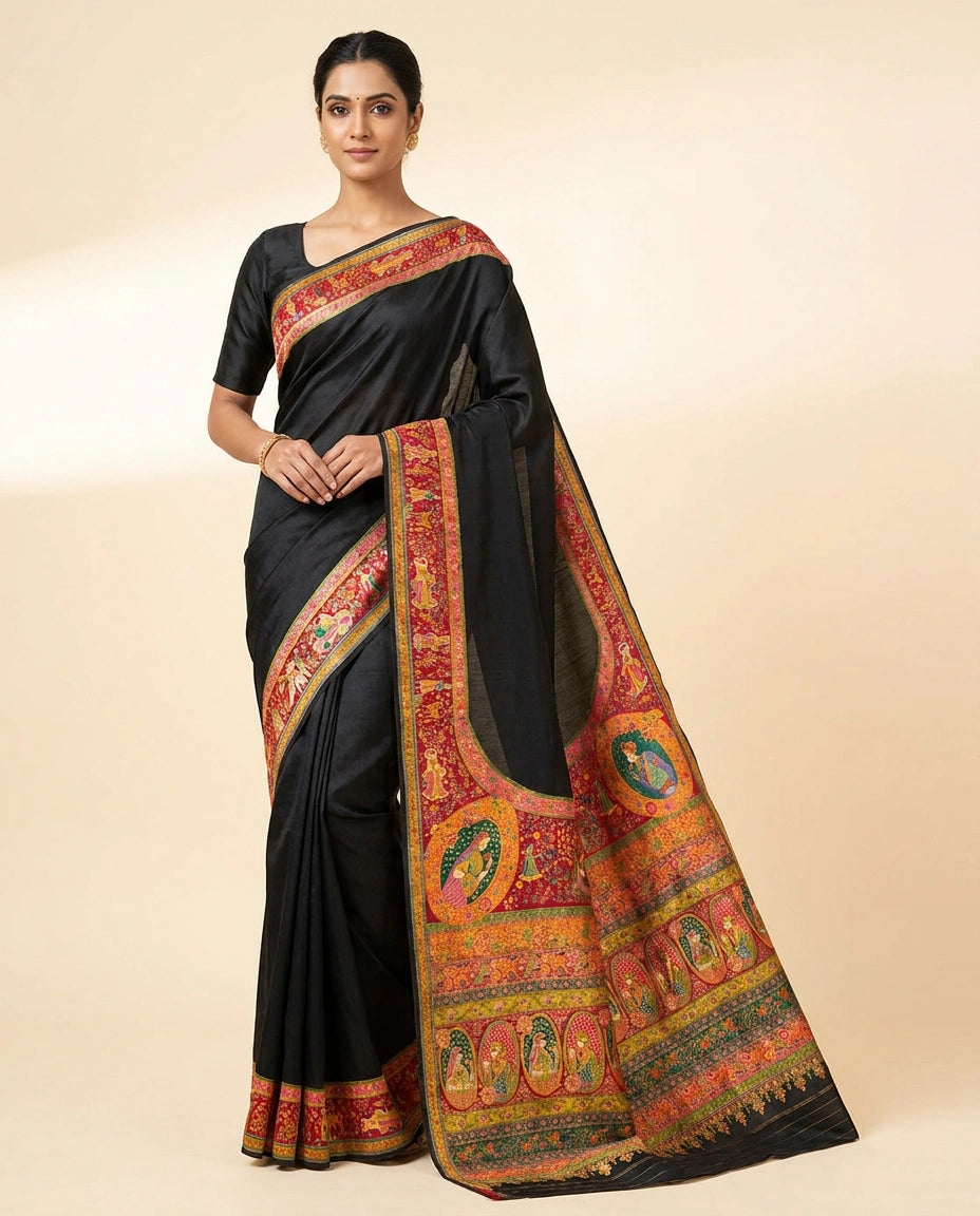 Black Dola Silk Handloom Banarasi Saree with Woven Zari Brocade