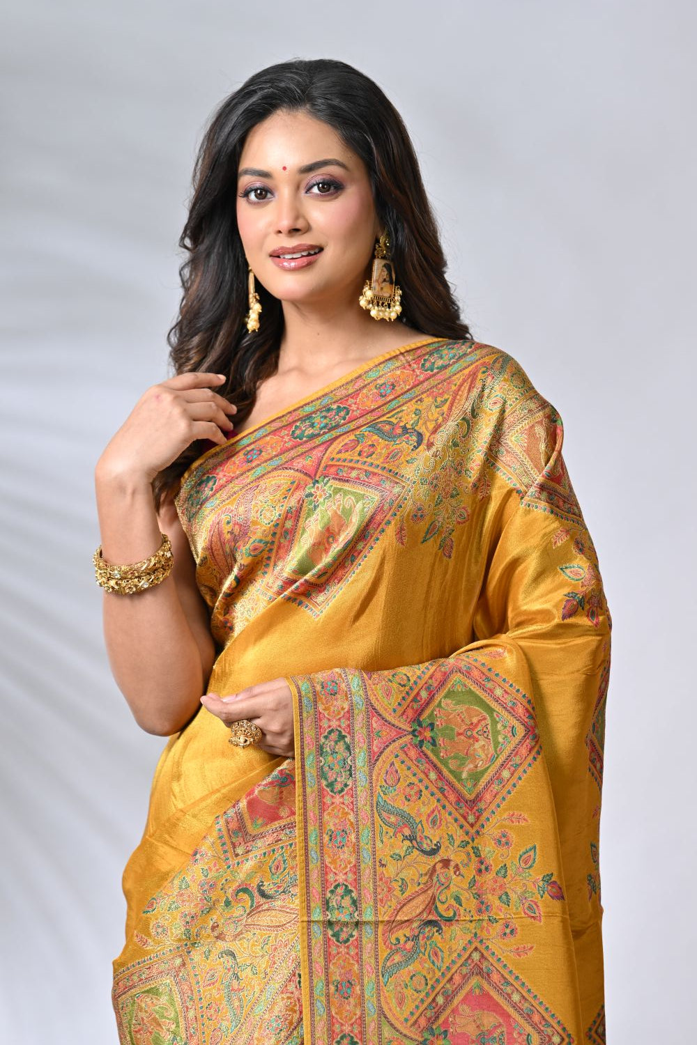 Mustard Kani Silk Katan Saree