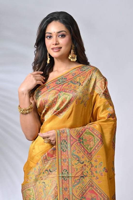 Mustard Kani Silk Katan Saree - silk Indian ethnic wear by Rangoli
