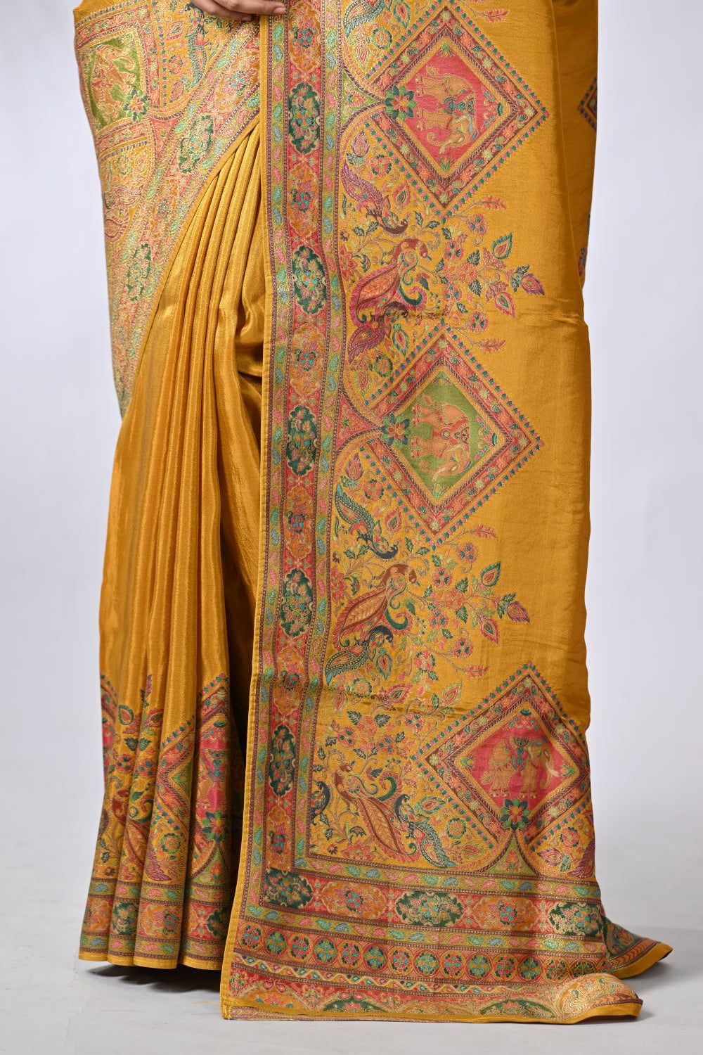 Mustard Kani Silk Katan Saree