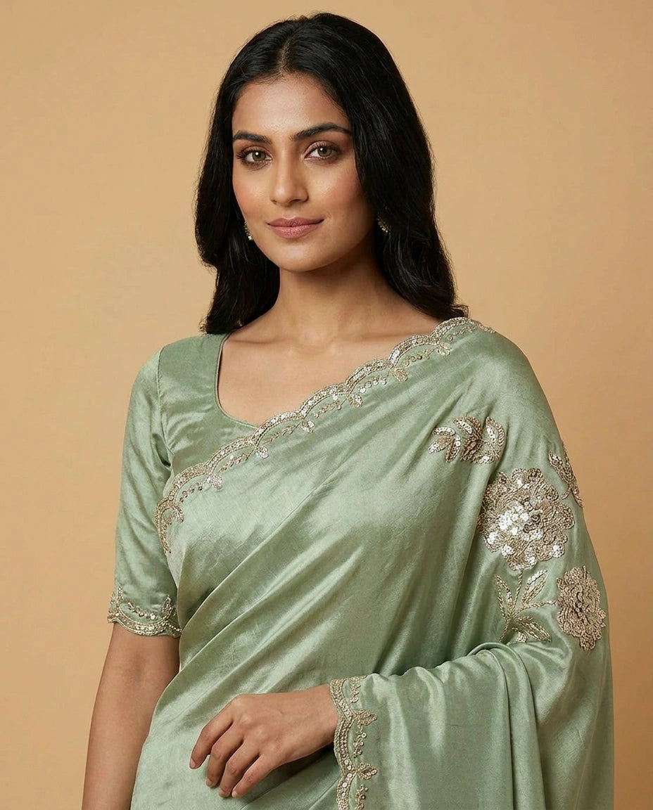 Tissue Saree with Mirror and Cutdana Detailing for Women - Rangoli India