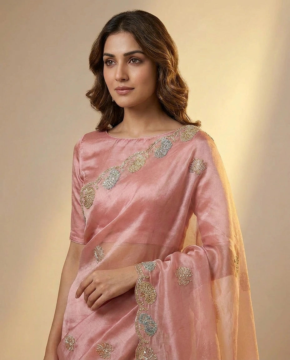 Tissue Saree with Stone and Sequin Work Online India for Women - Rangoli India