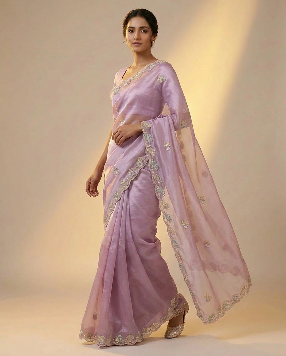 Tissue Saree with Stone and Sequin Work Online India for Women - Rangoli India