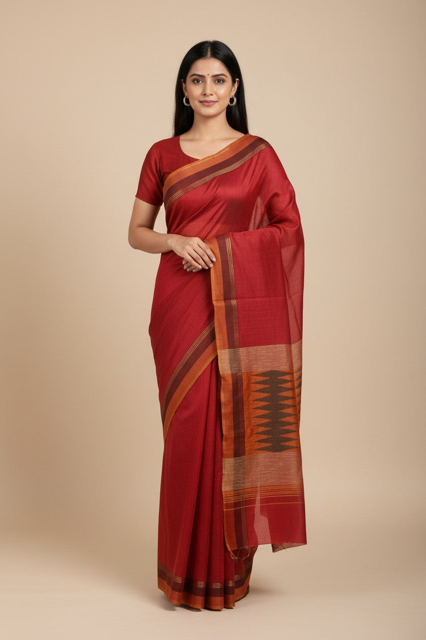 Woven Dupion Silk Chapa Weave Saree - Rangoli Sarees