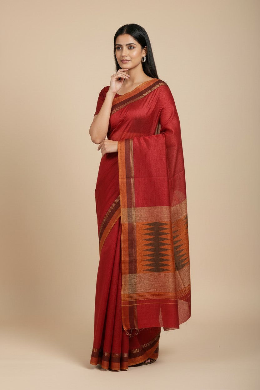 Woven Dupion Silk Chapa Weave Saree - Rangoli Sarees