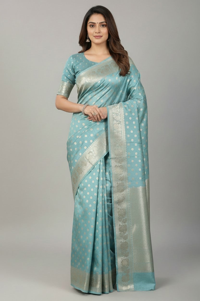 Handcrafted Pure Tussar Silk South Indian Woven Silk Saree - Chiku | Rangoli