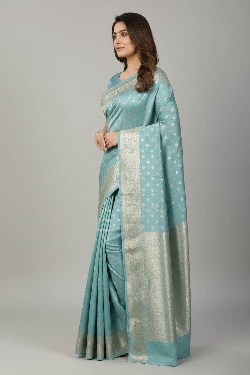 Handcrafted Pure Tussar Silk South Indian Woven Silk Saree - Gajari | Rangoli
