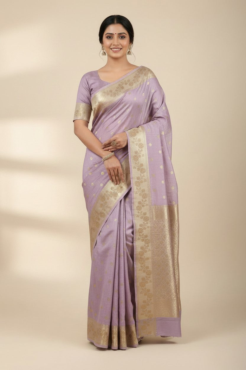 Handcrafted Pure Tussar Silk South Indian Woven Silk Saree - Lavender | Rangoli