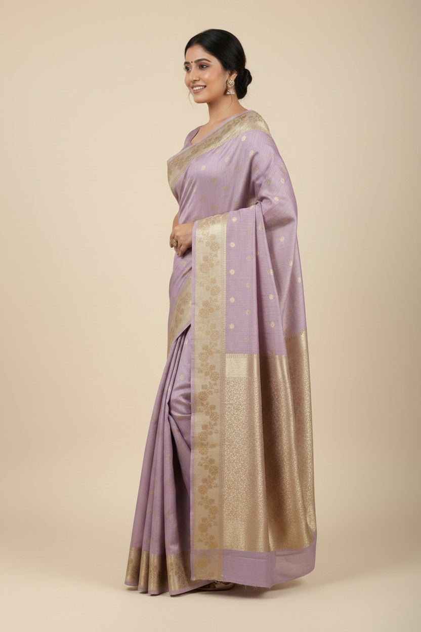 Handcrafted Pure Tussar Silk South Indian Woven Silk Saree - Peacock Blue | Rangoli