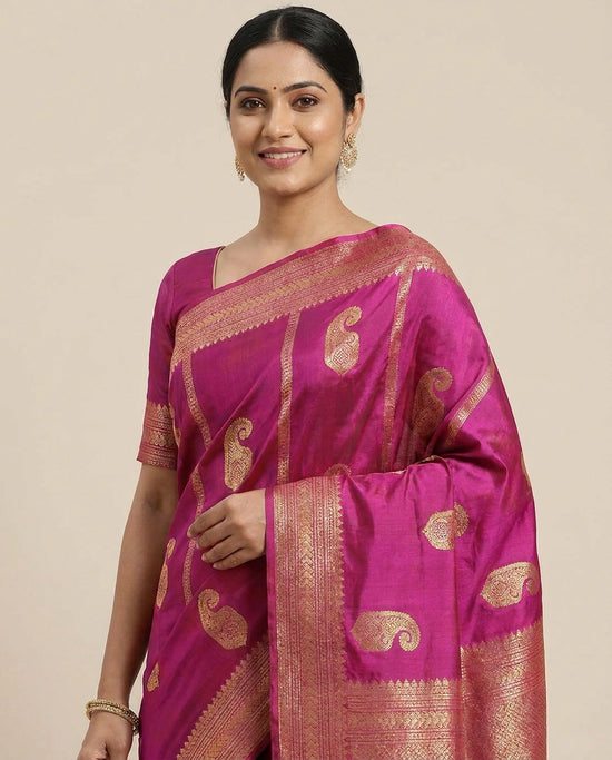 Kanchipuram Silk Katan Saree with Woven Pallu - Rangoli India