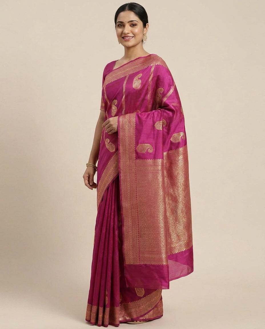 Kanchipuram Silk Katan Saree with Woven Pallu - Rangoli India
