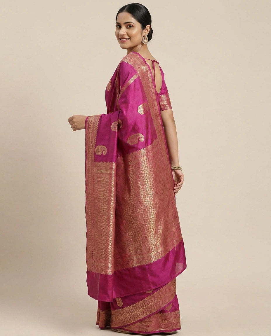 Kanchipuram Silk Katan Saree with Woven Pallu - Rangoli India