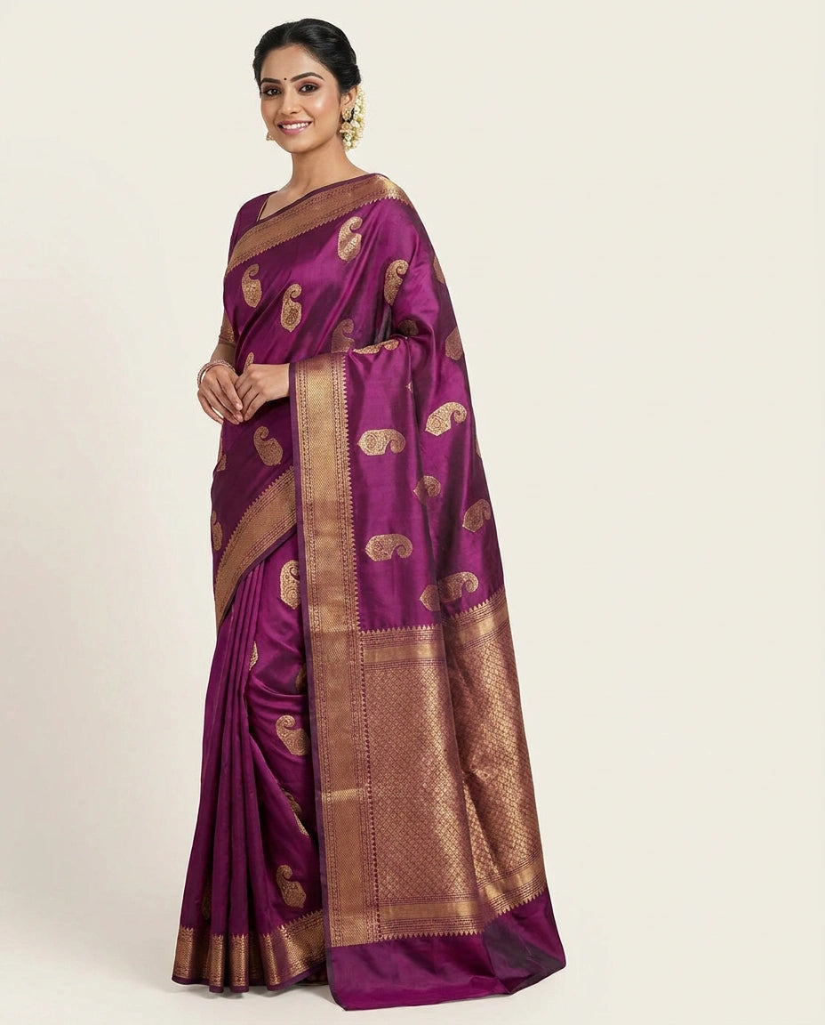 Kanchipuram Silk Katan Saree with Woven Pallu - Rangoli India