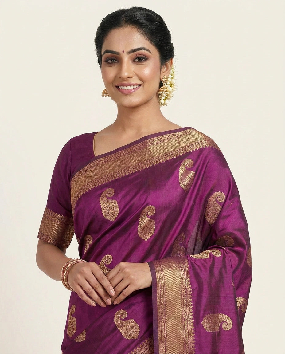 Kanchipuram Silk Katan Saree with Woven Pallu - Rangoli India