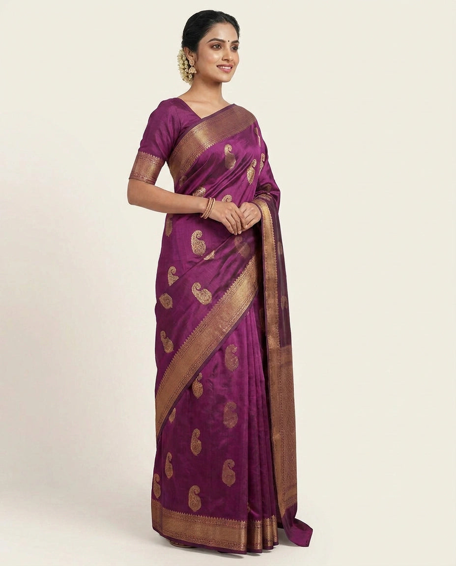 Kanchipuram Silk Katan Saree with Woven Pallu - Rangoli India