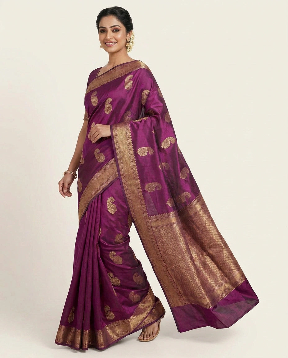 Kanchipuram Silk Katan Saree with Woven Pallu - Rangoli India