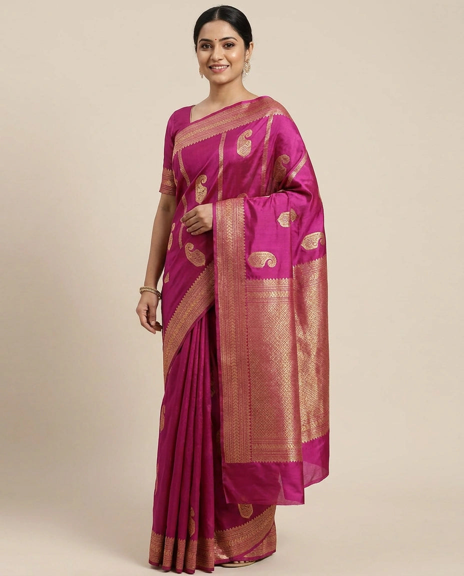 Kanchipuram Silk Katan Saree with Woven Pallu - Rangoli India