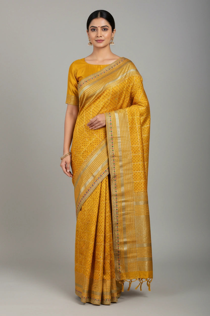 Handcrafted Vichitra Silk Embroidered Saree - Firozi Blue | Rangoli