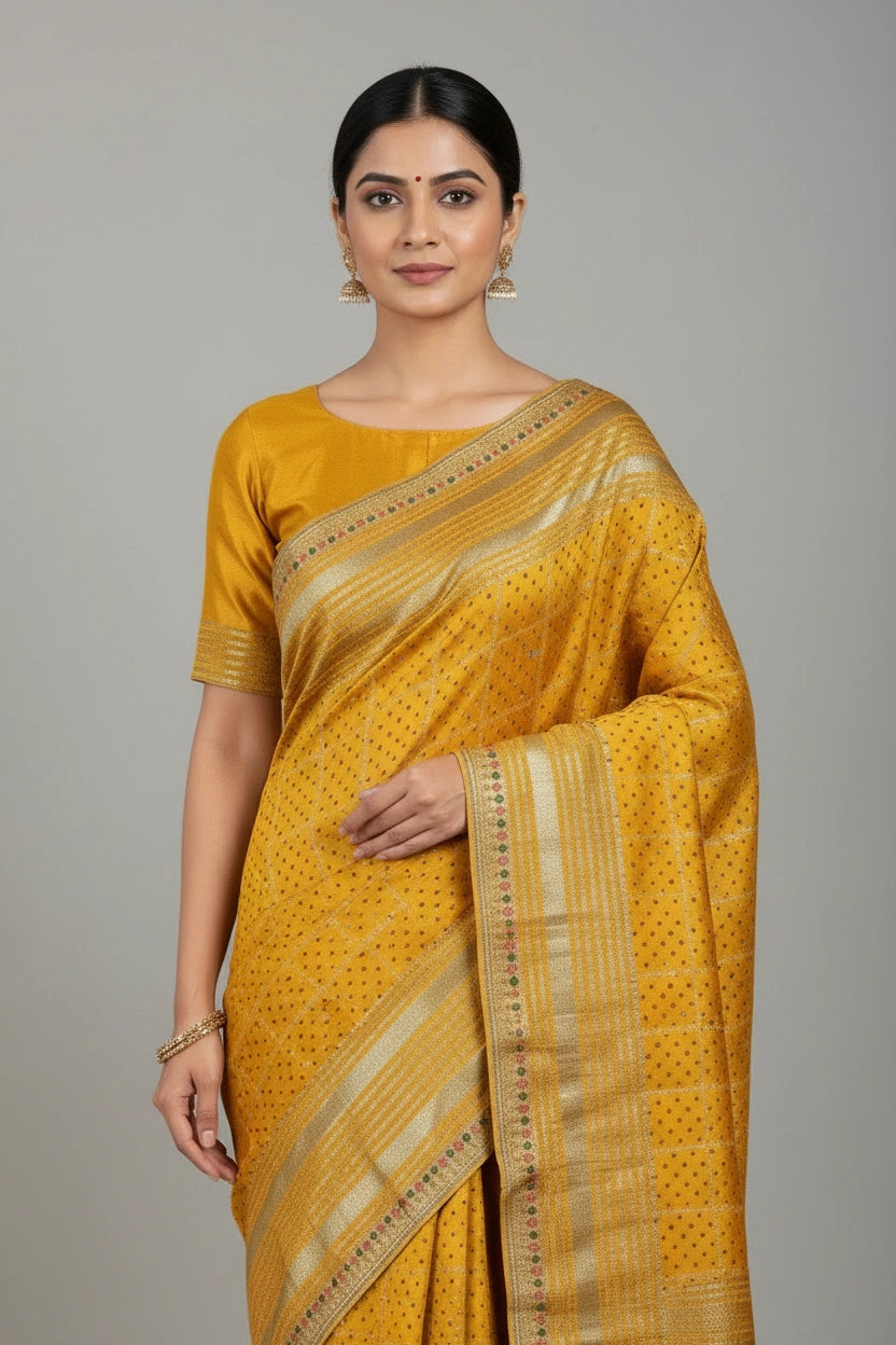 Handcrafted Vichitra Silk Embroidered Saree - Bottle Green | Rangoli