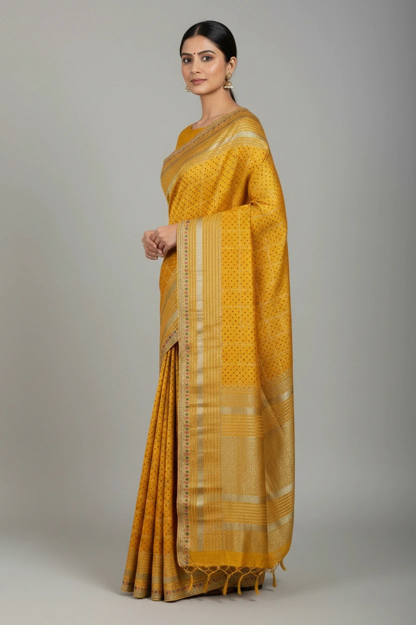 Handcrafted Vichitra Silk Embroidered Saree - Maroon | Rangoli