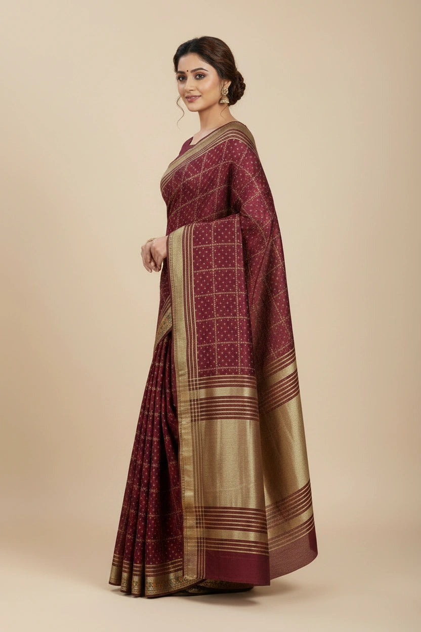 Handcrafted Vichitra Silk Embroidered Saree - Mustard | Rangoli