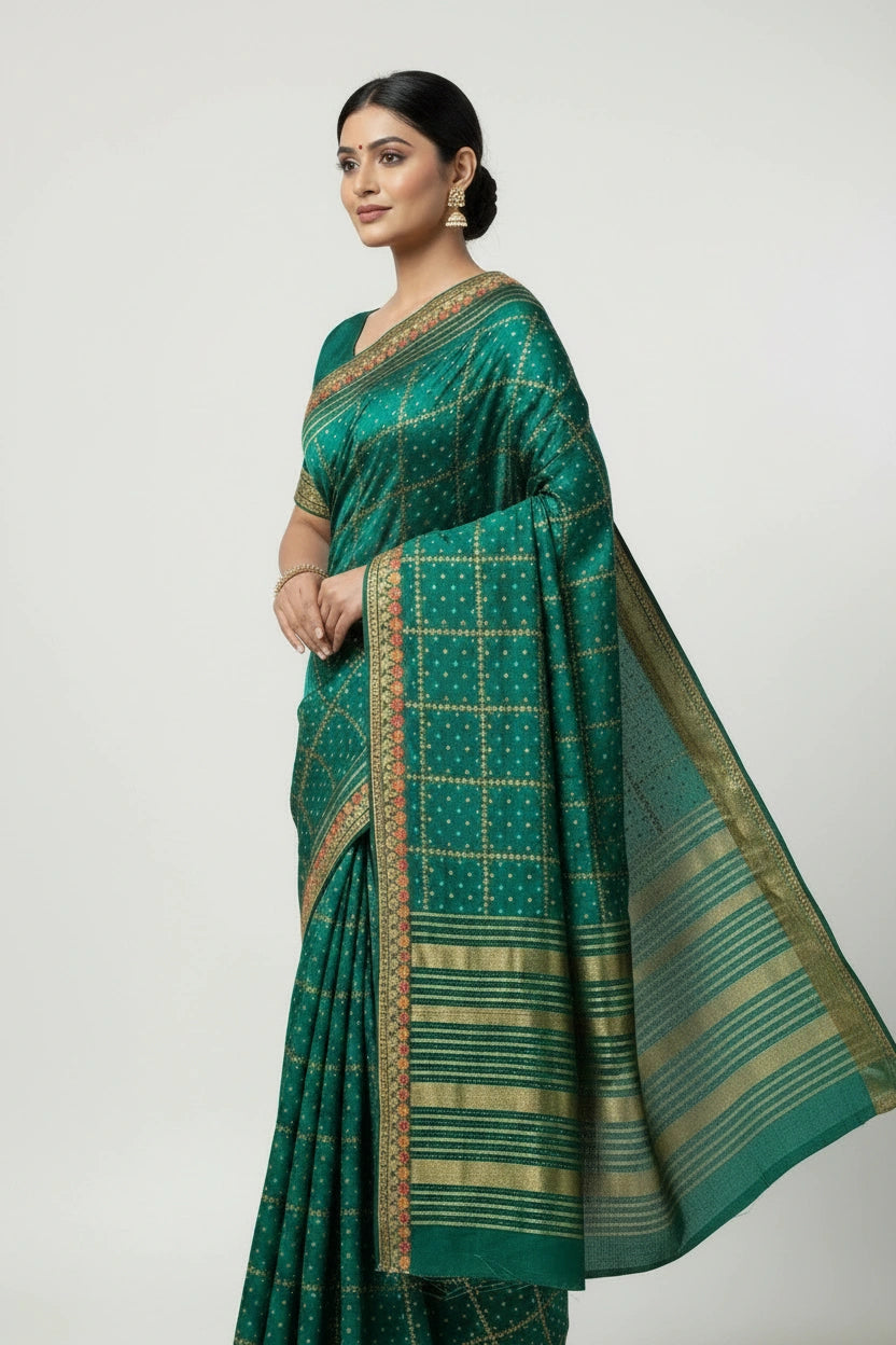 Handcrafted Vichitra Silk Embroidered Saree | Rangoli