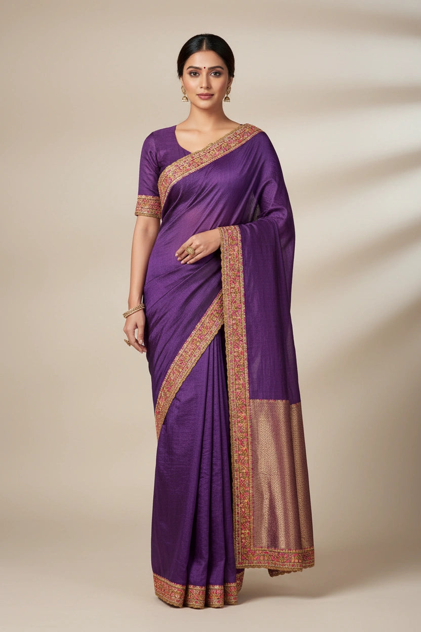 Embroidered Dola Silk Saree