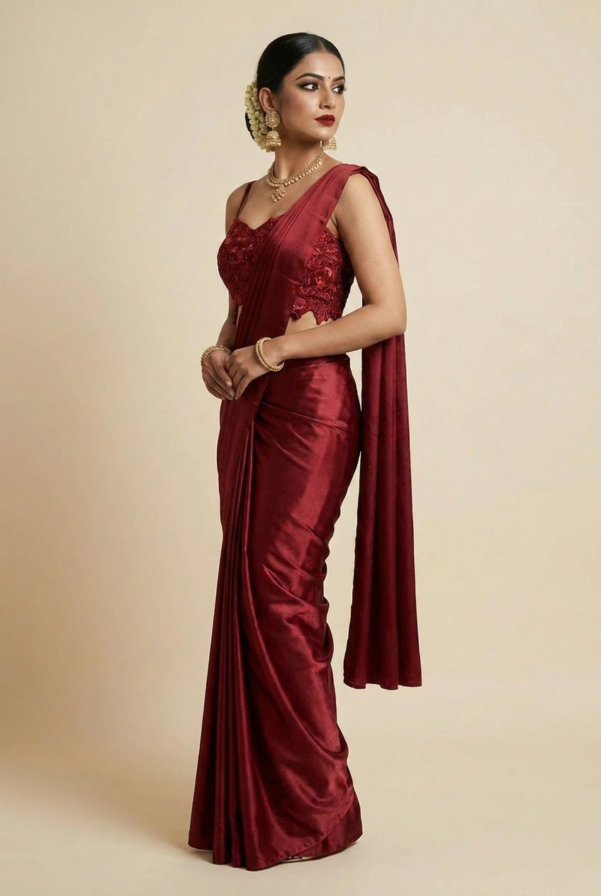 Red Crepe Silk Drape Saree with Concept Drape for Cocktail Night