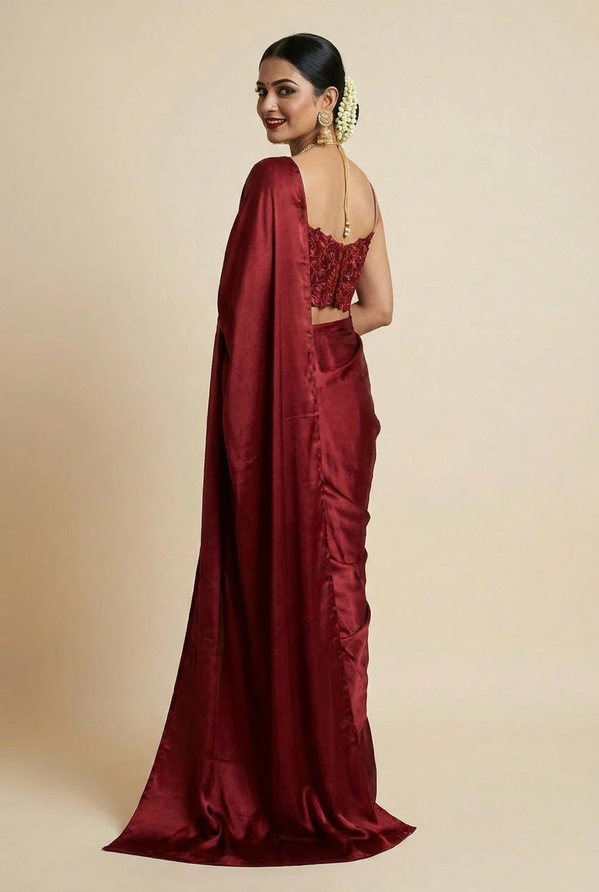 Red Crepe Silk Drape Saree with Concept Drape for Cocktail Night