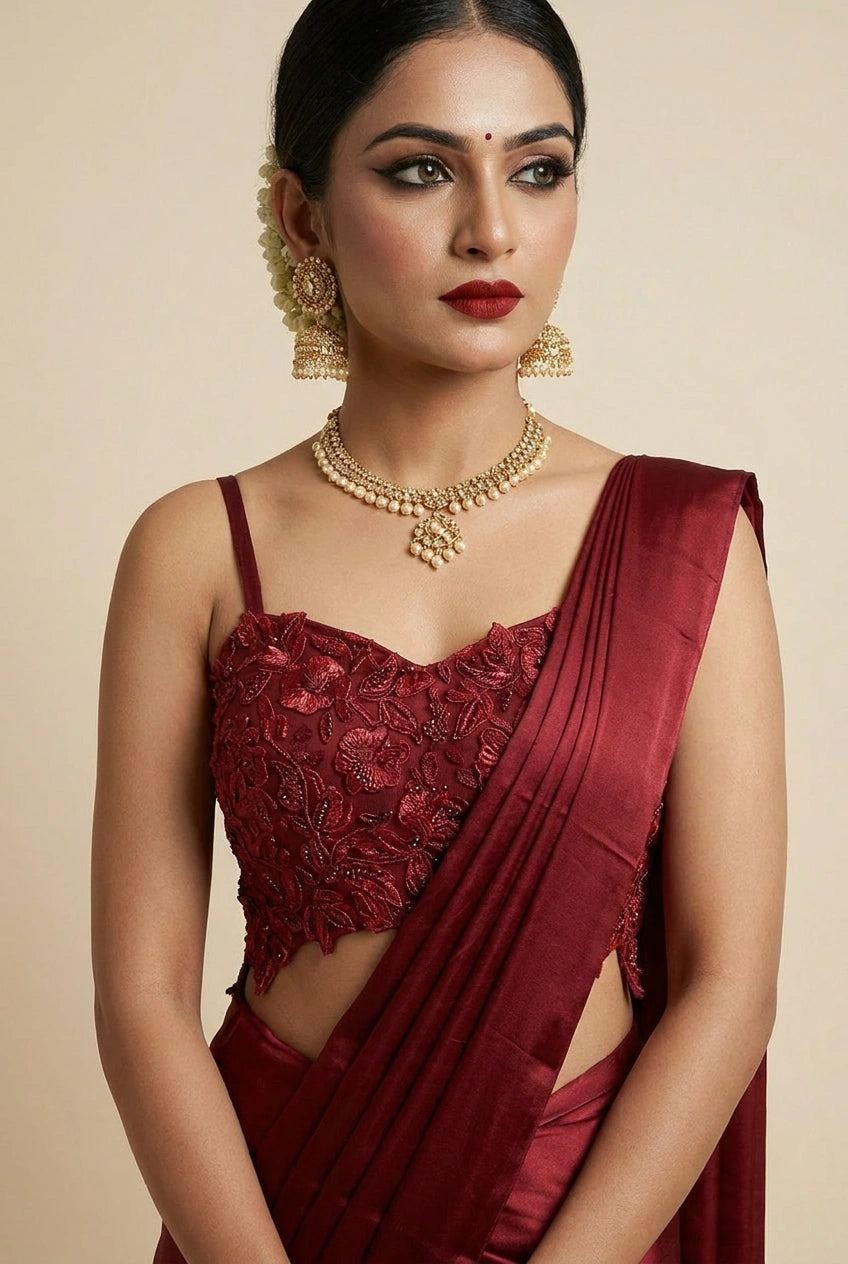 Red Crepe Silk Drape Saree with Concept Drape for Cocktail Night
