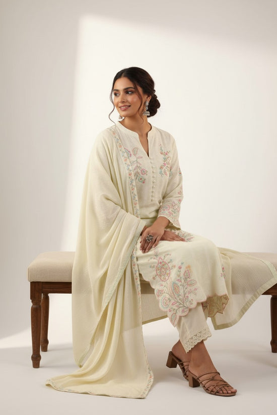 Lemon Embroidered Straight Suit Set - cotton Indian ethnic wear by Rangoli