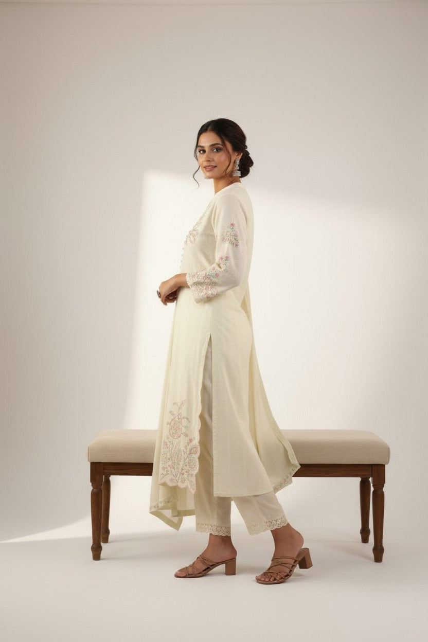 Lemon Embroidered Straight Suit Set
