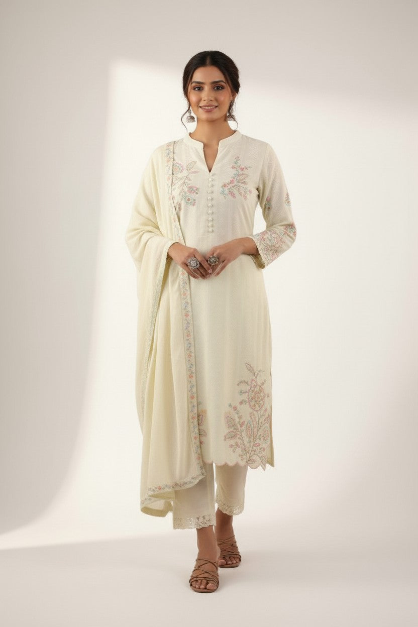 Lemon Embroidered Straight Suit Set