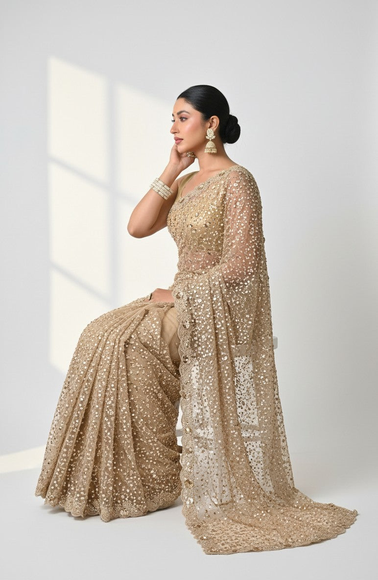 Embellished Net Saree With Intricate Border