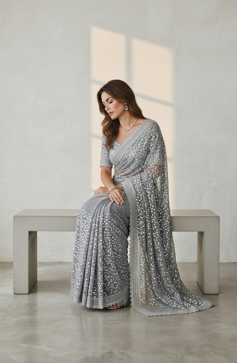 Embellished Net Saree With Designer Blouse